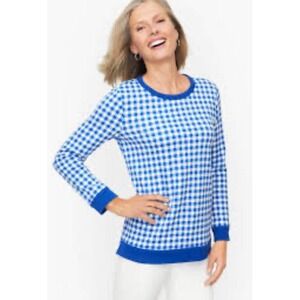 Womens Talbots Crewneck Gingham Lightweight Pullover Sweatshirt